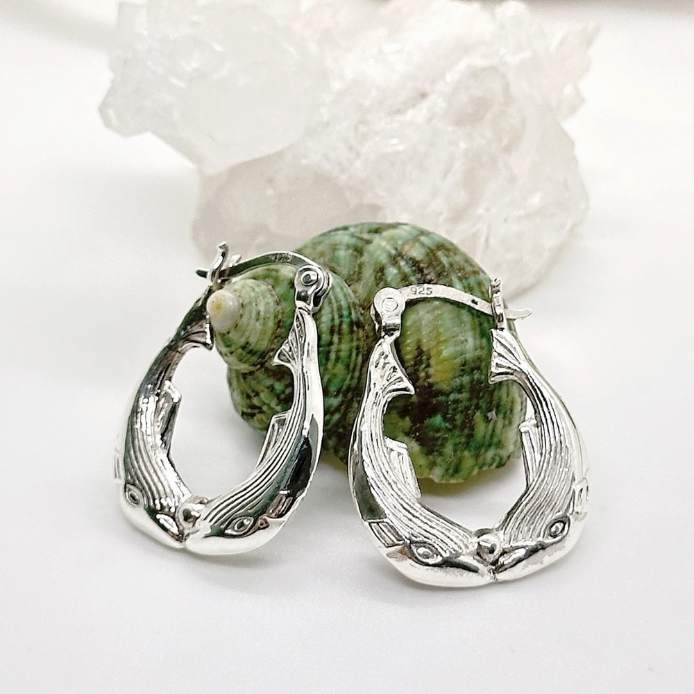 STERLING Silver Handmade Humpback Whale Hoop Drop Earrings